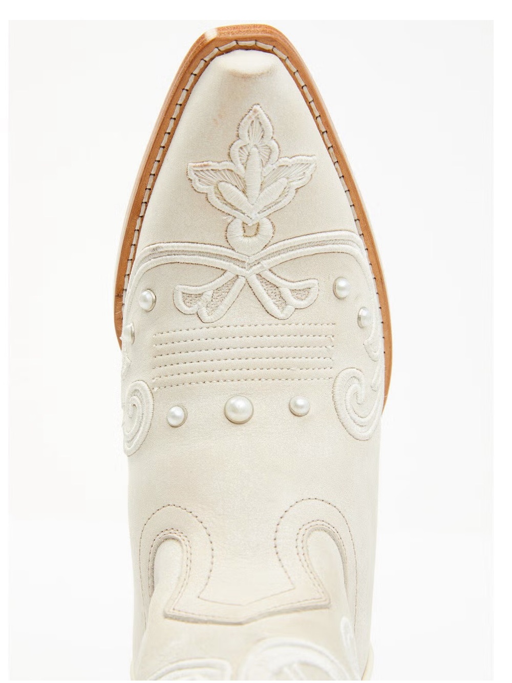 Shyanne Cream Western Pearl-Accented Ankle Bootie